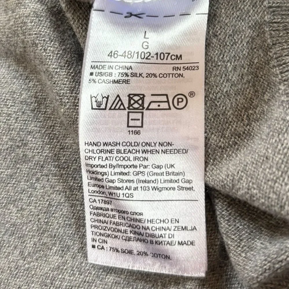 Banana Republic Sweater Silk Cashmere Luxury Blend V Neck Office Mens Large Gray